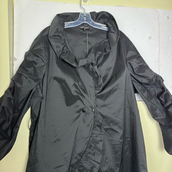 Samuel Dong Coat Dress Ruffle Collar Ruched Sleeves Shimmer Stretch Taffeta 3X - Picture 9 of 16